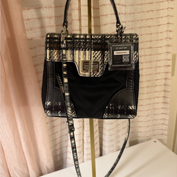 Prada Turn Lock Top Handle Bag Printed Saffiano
Leather with Tessuto Small - Picture 1 of 9